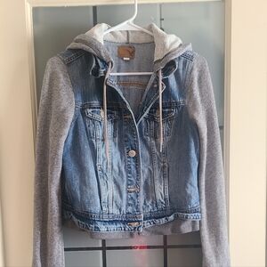 Denim and Gray Hooded Jacket
